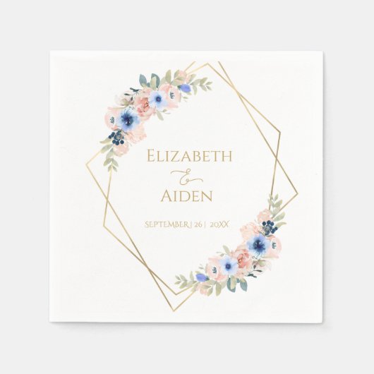 Perzik Blauw Bruiloft Collectie Servetten (Voorkant)