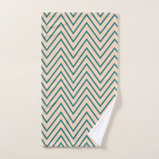 Perzik Blauw Chevron Streep Patroon Bad Handdoek (Handdoek)