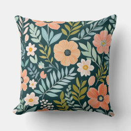 Perzik, blauw en groen Boho Whimsical Kussen