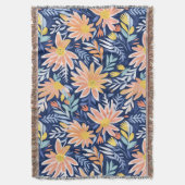 Perzik blauw folk bloemig deken (Voorkant Verticaal)