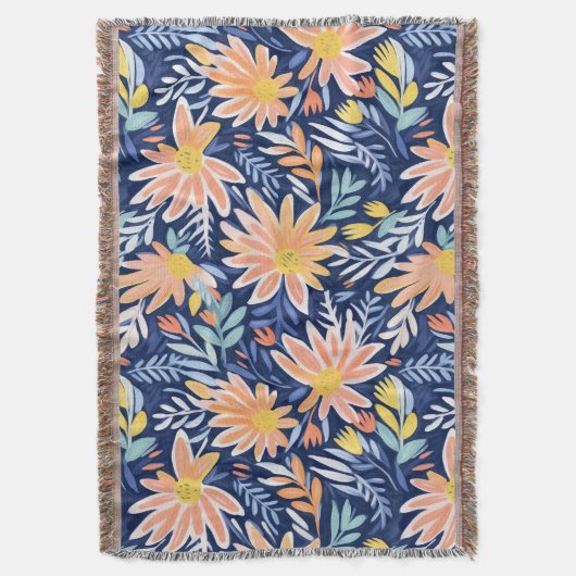 Perzik blauw folk bloemig deken (Voorkant Verticaal)