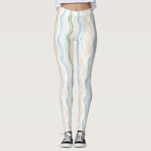 Perzik Blauw Groene Golvende Lijnen Strepen Leggings