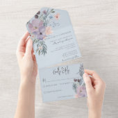Perzik Blauw & Lavendel Boho Bloemen Blauw Geen Di All In One Uitnodiging (Afscheurbaar)