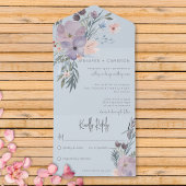 Perzik Blauw & Lavendel Boho Bloemen Blauw Geen Di All In One Uitnodiging