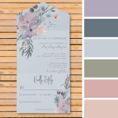 Perzik Blauw & Lavendel Boho Bloemen Blauw Geen Di All In One Uitnodiging