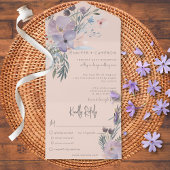 Perzik Blauw & Paarse Boho Bloemen Blush Diner All In One Uitnodiging