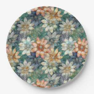Perzik Blauw Wit Groen Bloem Papieren Bordje