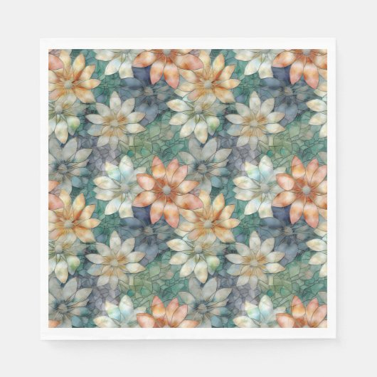 Perzik Blauw Wit Groen Bloem Servet (Voorkant)