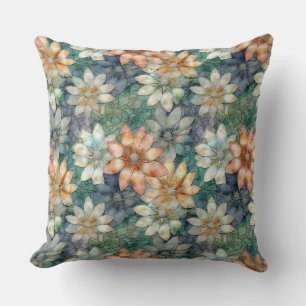 Perzik Blauw Wit Groen Bloemen Kussen