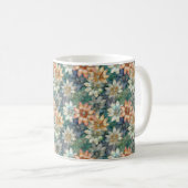 Perzik Blauw Wit Groen Bloemig Koffiemok (Voorkant rechts)
