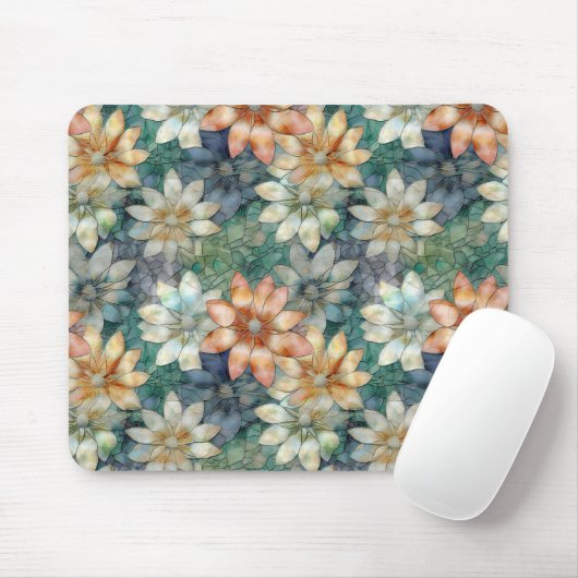 Perzik Blauw Wit Groen Bloemig Muismat (Met muis)