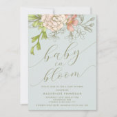 Perzik & Blauwe Bloemen Baby in Bloom Shower Kaart (Voorkant)