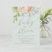 Perzik & Blauwe Bloemen Baby in Bloom Shower Kaart (Staand voorkant)