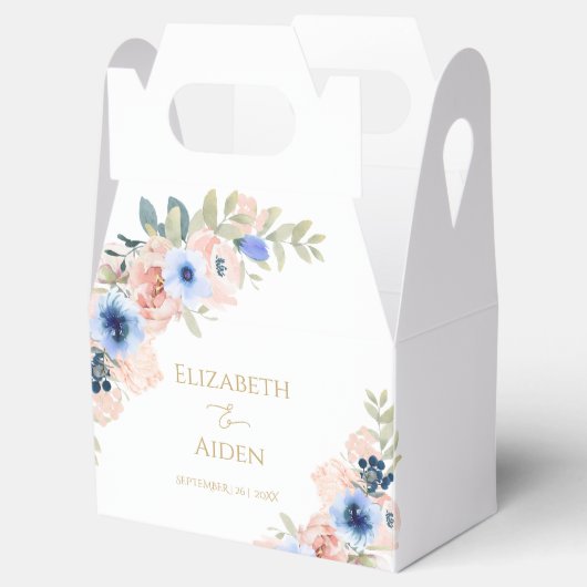 Perzik blauwe bloemen bruiloft bedankdoosjes (Geopend)