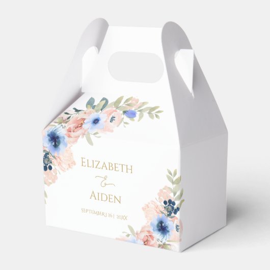 Perzik blauwe bloemen bruiloft bedankdoosjes (Voorkant Zijde)