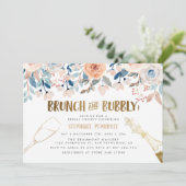 Perzik & Blauwe Bloemen Golden Bridal Brunch & Bub Kaart (Staand voorkant)