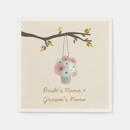 Perzik + Blauwe Bloemen Herfst Trouwservetten Servet (Voorkant)