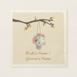 Perzik + Blauwe Bloemen Herfst Trouwservetten Servet