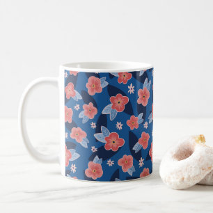 Perzik & Blauwe Bloemmotief Koffiemok