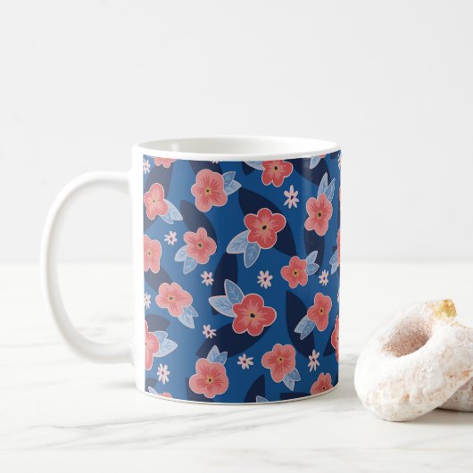 Perzik & Blauwe Bloemmotief Koffiemok (Met donut)
