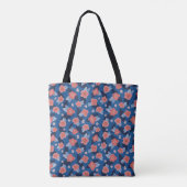 Perzik & Blauwe Bloemmotief Tote Bag (Achterkant)