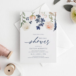 Perzik & Blauwe Bruiloftsdouche Botanische Bloemen Kaart
