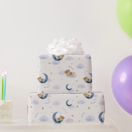 Perzik Blauwe Slaap Teddybeer Maan Kinderen Cadeaupapier