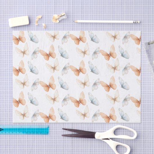 Perzik Blauwe Vlinders Baby Shower Tissuepapier (Craft)