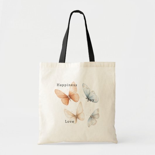 Perzik Blauwe Vlinders Geluk Liefde Vreugde Tote Bag (Voorkant)