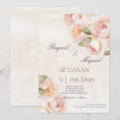 Perzik bloem beige Spaanse bruiloft uitnodiging (Voorkant / Achterkant)