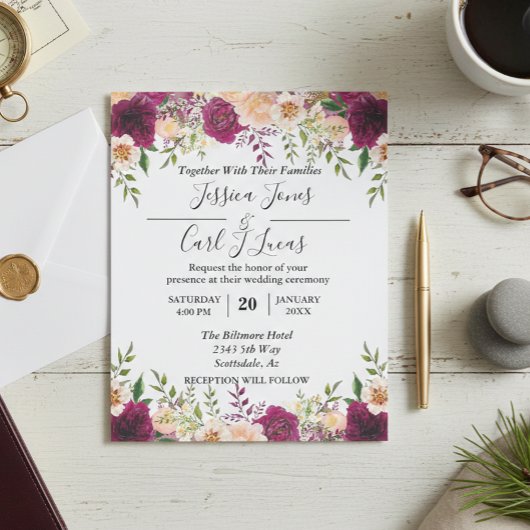 Perzik Bloem Burgundy Waterverf Herbst Budget Flyer