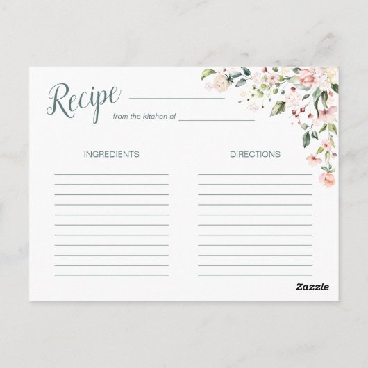 Perzik bloem & groen, bruidsbad recept briefkaart (Achterkant)