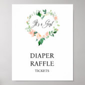 Perzik Bloem Luier Raffle Baby Shower Poster (Voorkant)