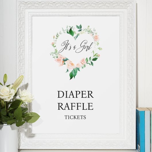 Perzik Bloem Luier Raffle Baby Shower Poster