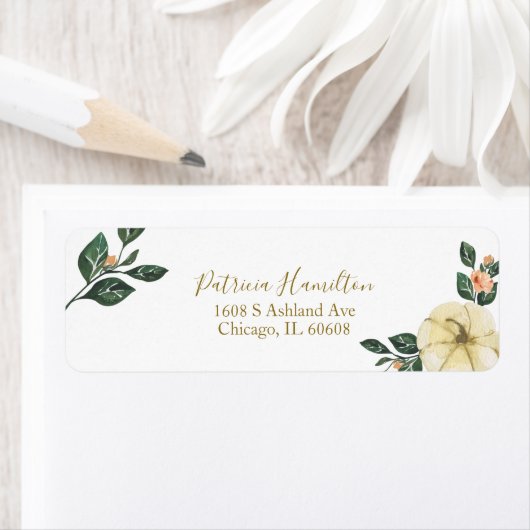 Perzik Bloem Pompoen Herfst Bruiloft Label (Insitu)