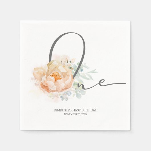 Perzik Bloem Schattige 1e Verjaardagsfeest Servet (Voorkant)