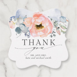 Perzik Bloem Stoffig Blauw Bruiloft Dank u Bedankjes Labels