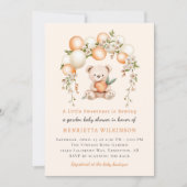 Perzik Bloem Teddybeer Babyshower Uitnodiging (Voorkant)