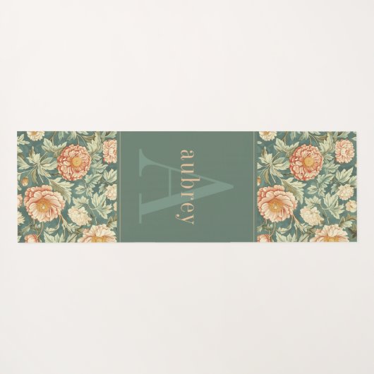  perzik bloemaal William Morris Monogram Yogamat (Achterkant (horizontaal))