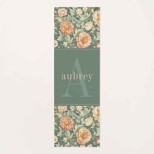 perzik bloemaal William Morris Monogram Yogamat (Voorkant)