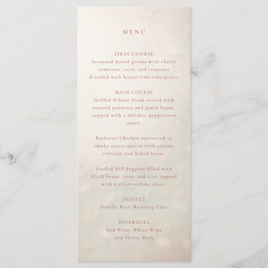 Perzik bloemblaadjes bruiloft menu (Voorkant)