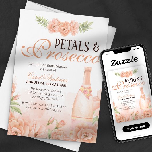 Perzik Bloemblaadjes & Prosecco Bruidsdiner Kaart