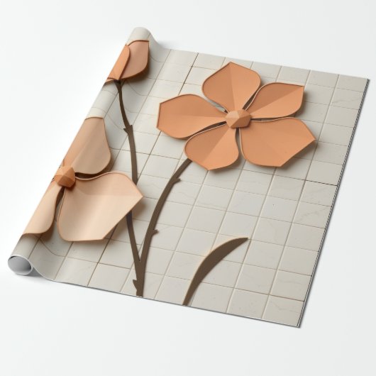 Perzik Bloemblad Mozaïek Modern Cadeaupapier (Uitgerold)
