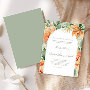 Perzik Bloemboog Elegante Botanische Bruiloft Kaart