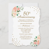 Perzik Bloemconfetti 50ste huwelijksverjaardag Kaart (Voorkant)