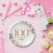 Perzik Bloemen 100e Verjaardag Papier Borden Papieren Bordje (Feest)