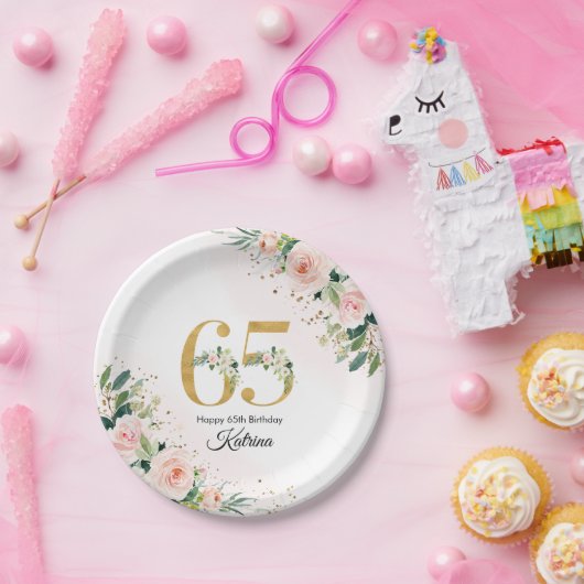 Perzik Bloemen 65e Verjaardag Papier Borden Papieren Bordje (Feest)