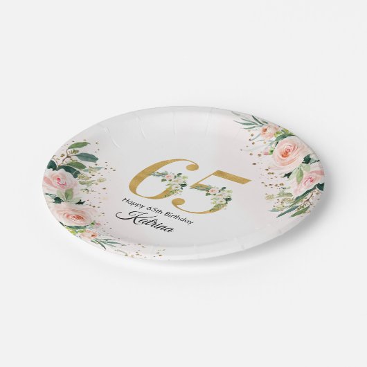 Perzik Bloemen 65e Verjaardag Papier Borden Papieren Bordje (Gekanteld)