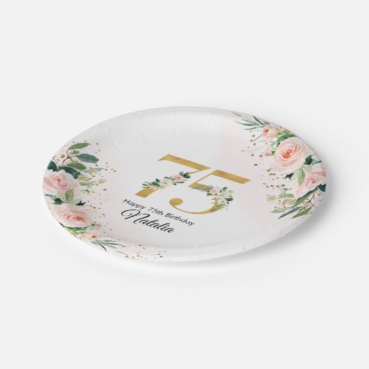 Perzik Bloemen 75e Verjaardag Papier Borden Papieren Bordje (Gekanteld)