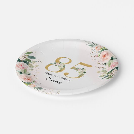 Perzik Bloemen 85e Verjaardag Papier Borden Papieren Bordje (Gekanteld)